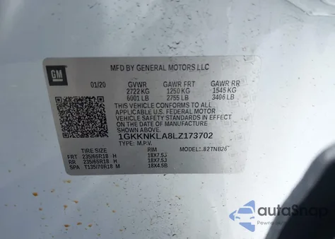 2020 GMC Acadia Fwd Sle from USA, damaged, VIN 1GKKNKLA8LZ173702